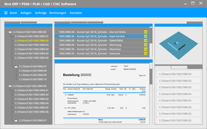 Integrierte 3D Suchfunktion für Ihr ERP PDM PLM CAD und CNC Programm